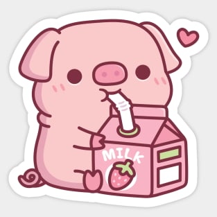 Cute Little Pig Loves Strawberry Milk Sticker